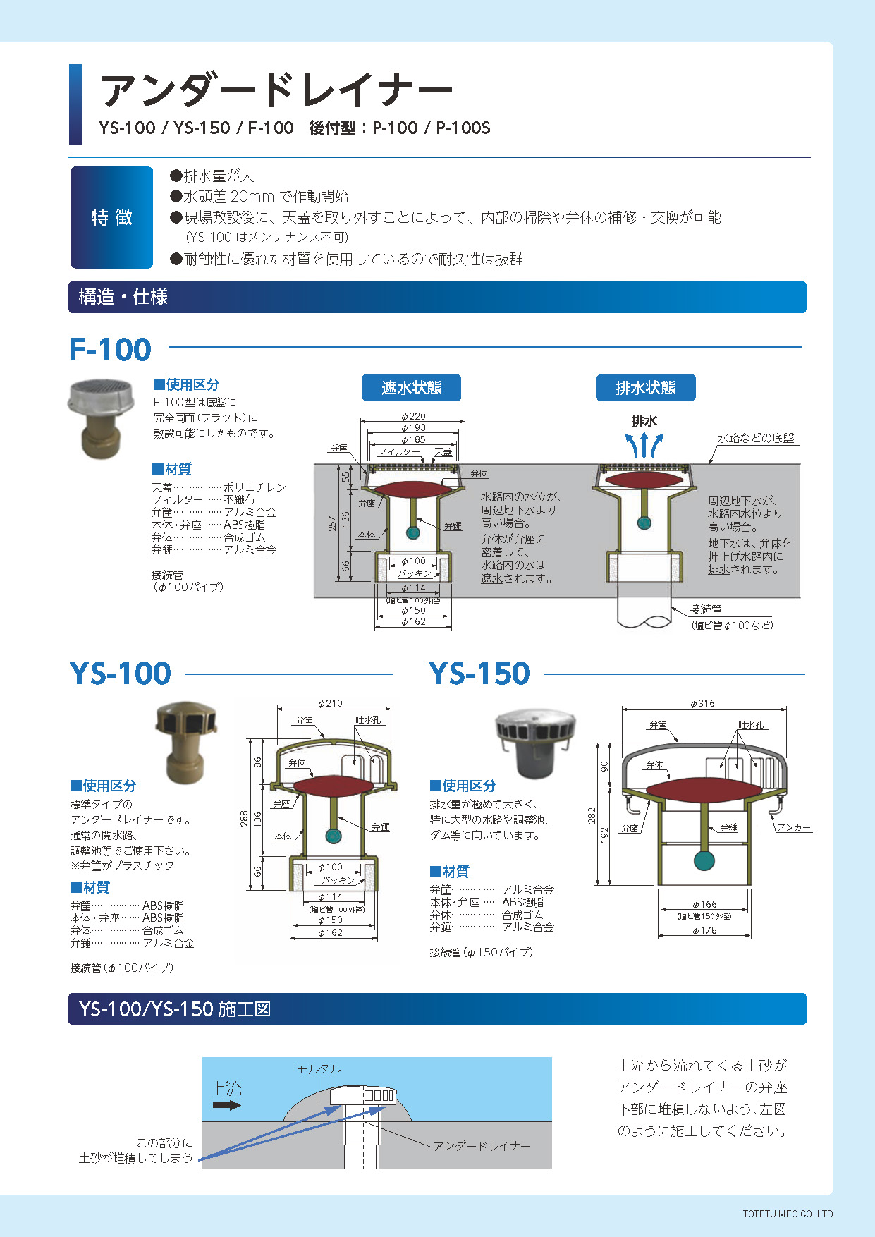 アンダードレイナー F-100 YS-100 / YS-150 / P-100 P-100S